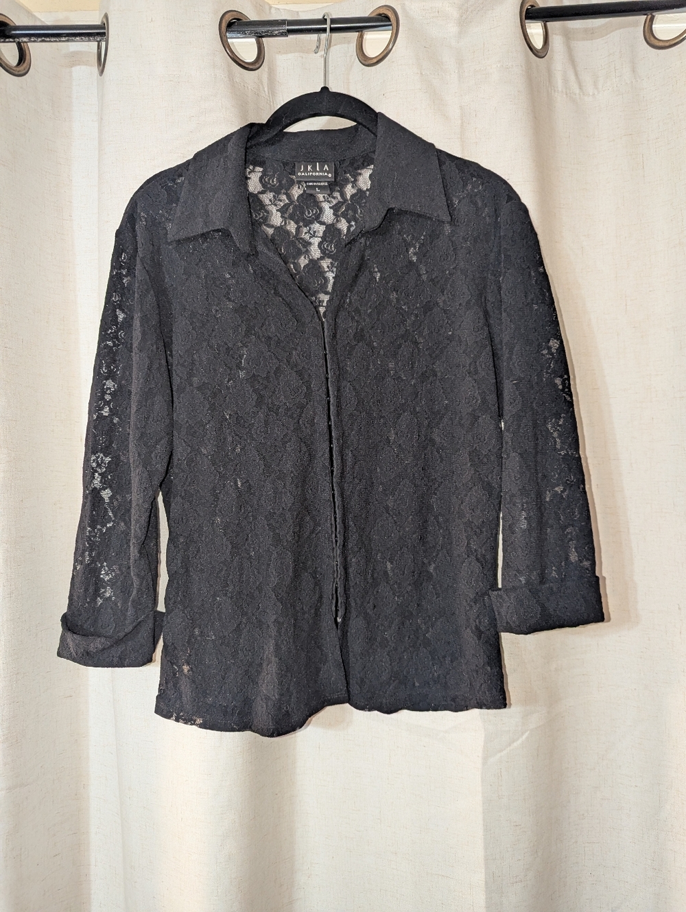 Vintage Sheer Sexy Black Lace Hook Closure Style Button Up Whimsigoth 90s 2000s